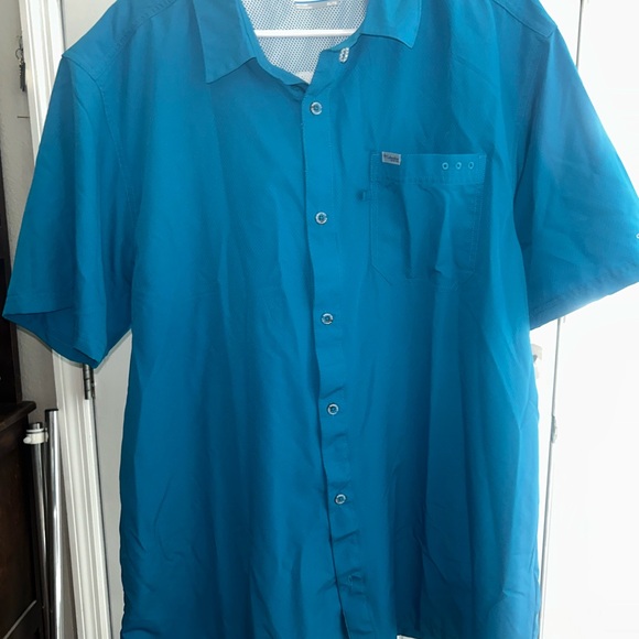 Men's Columbia PFG Teal Fishing Shirt - Picture 1 of 3